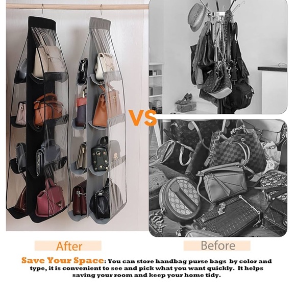 2 pack 8 Pocket Bag Organizer With Hanger Black - Picture 12 of 17